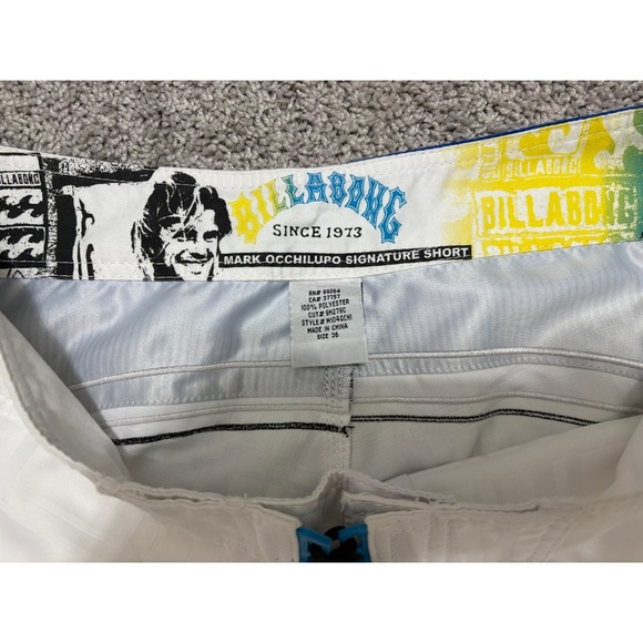 Vintage Billabong Board Shorts White Mark Occhilupo Surfing Y2K Mens 36 x 11" - Picture 11 of 16